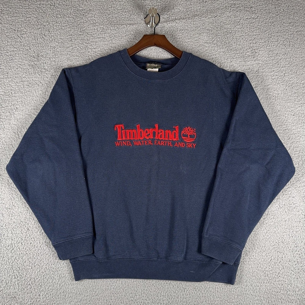 Vintage Timberland Weathergear Embroidered Crewneck Sweatshirt Mens L Navy USA